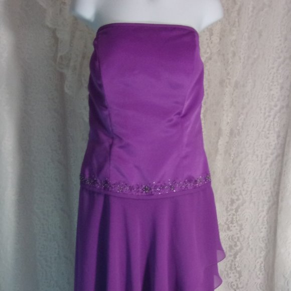 Purple Passion Strapless Sexy Satin Flirty Chiffon Evening Prom Dress Size 10 - Picture 1 of 7